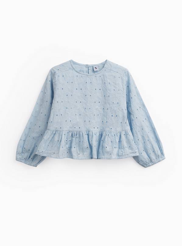 Blue Broderie Peplum Blouse 7 years